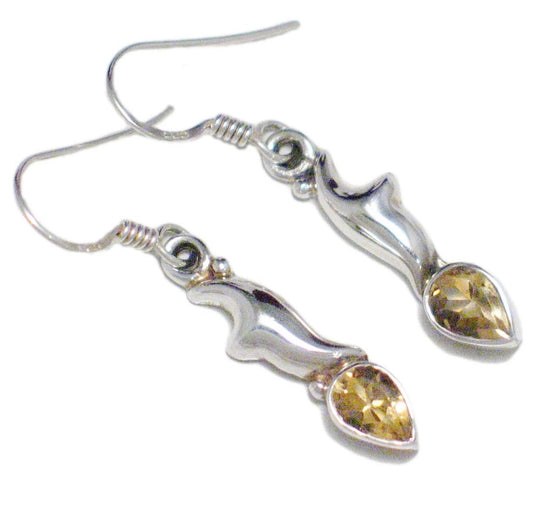 Dangle Earrings, Sterling Silver Teardrop cut Citrine Stone Earrings
