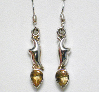 Dangle Earrings, Sterling Silver Teardrop cut Citrine Stone Earrings