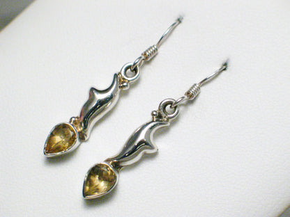 Dangle Earrings, Sterling Silver Teardrop cut Citrine Stone Earrings