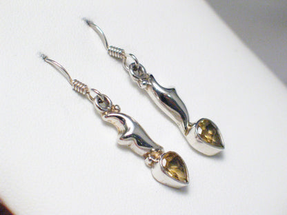 Dangle Earrings, Sterling Silver Teardrop cut Citrine Stone Earrings