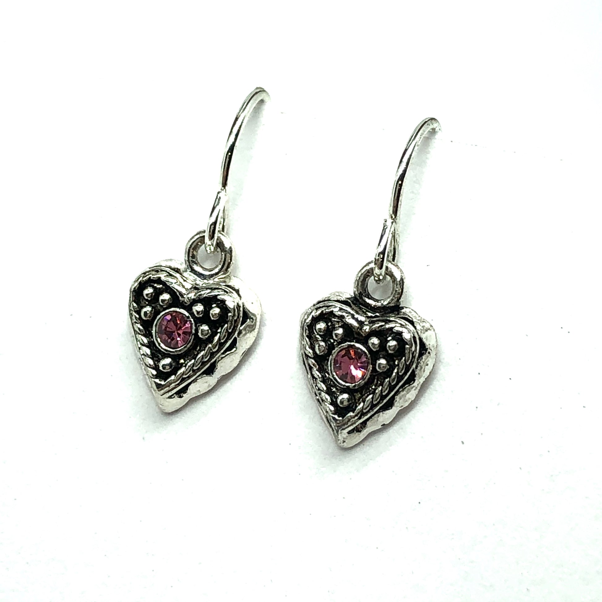 Jewelry | Girls Womens Silver Pink Crystal Small Heart Dangle Earrings