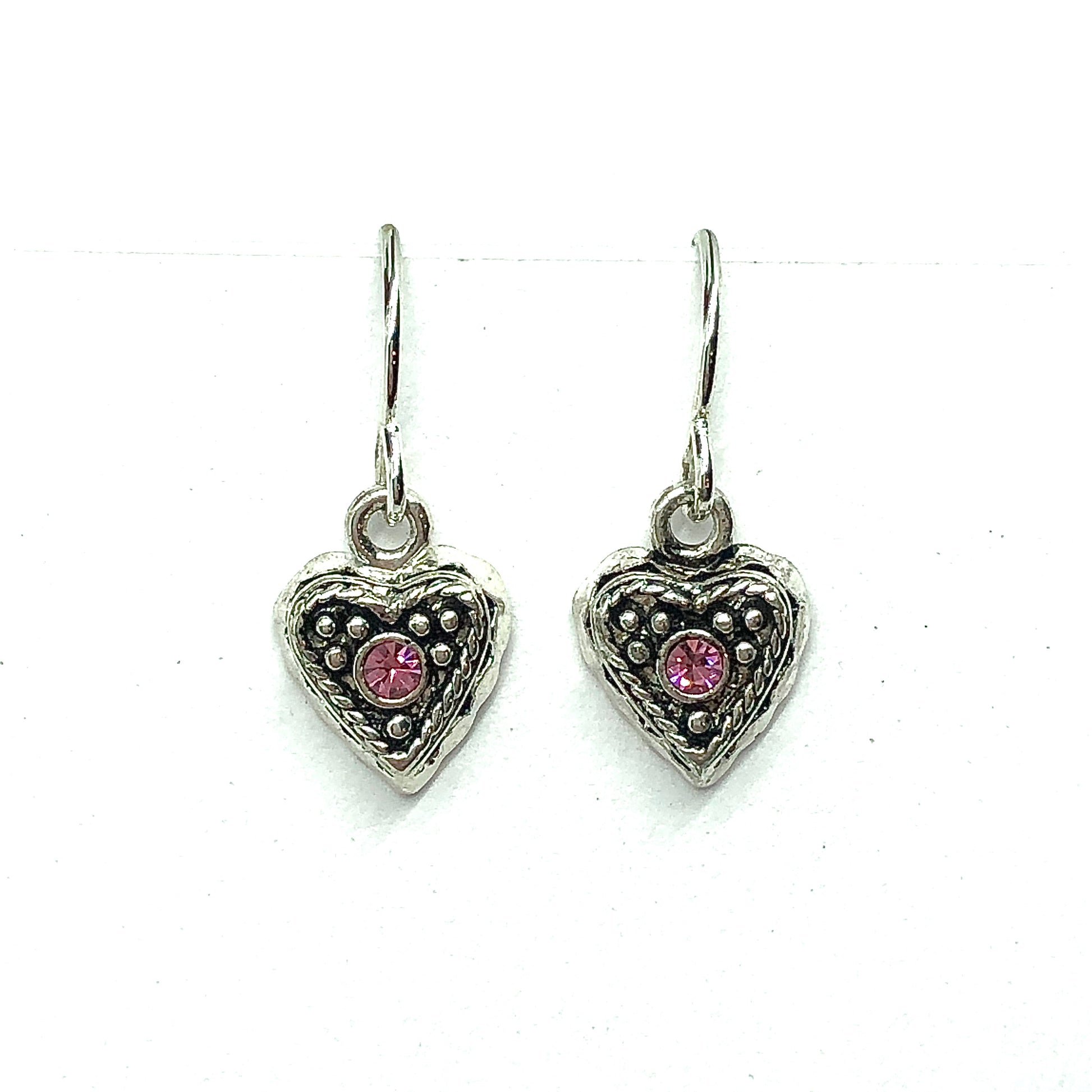 Jewelry | Girls Womens Silver Pink Crystal Small Heart Dangle Earrings