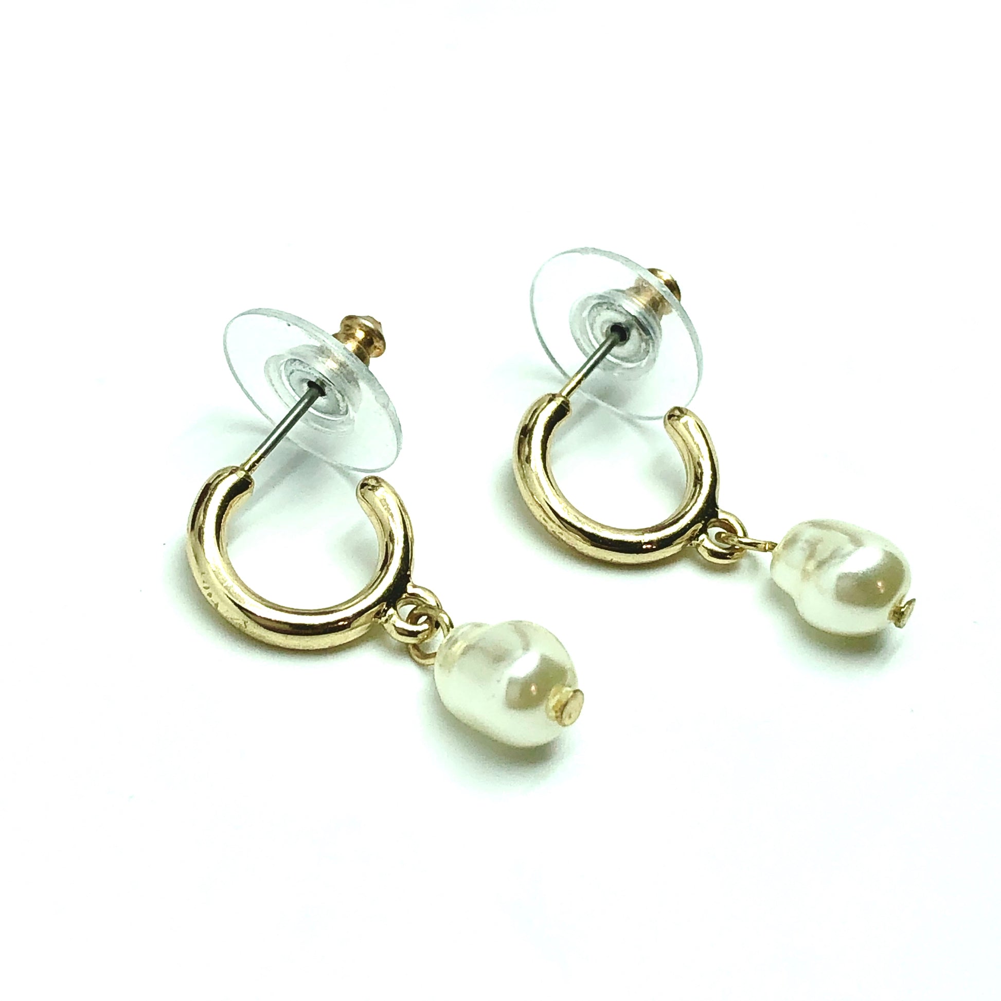 Jewelry | Gold Pearl Dangle Style Small Semi Hoop Earrings at Blingschlingers Jewelry
