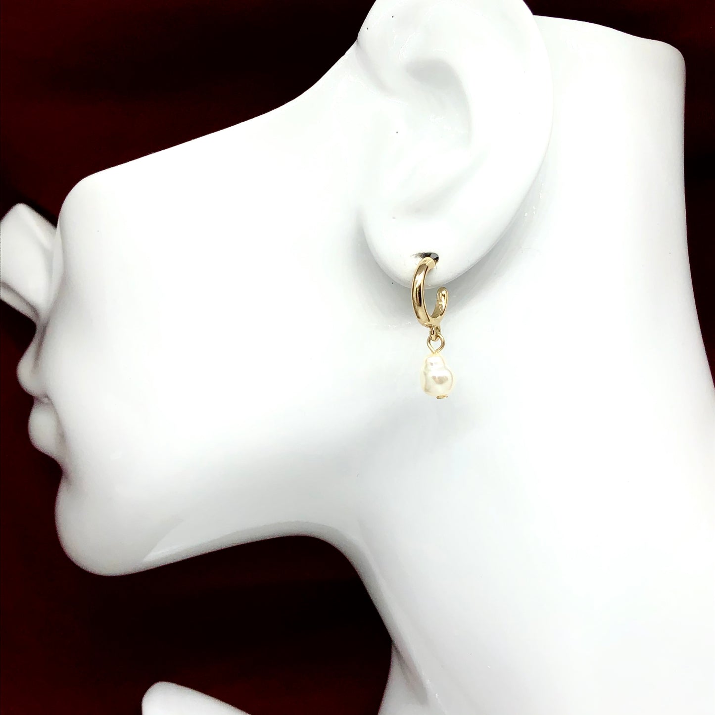 Jewelry | Gold Pearl Dangle Style Small Semi Hoop Earrings at Blingschlingers Jewelry