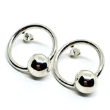 Earrings - 80s Power Jewelry - Sterling Silver Circle Hoop Design Drop Earrings