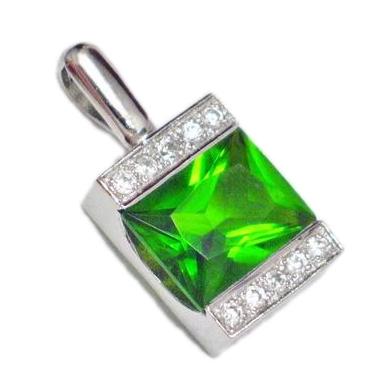 Sterling Silver Vibrant Green Geometric Square Cubic Zirconia Stone Pendant
