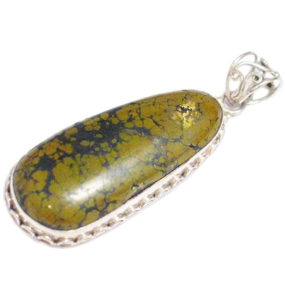Pendant | Mens Womens Large Sterling Silver Mustard Brown Turquoise Statement Pendant