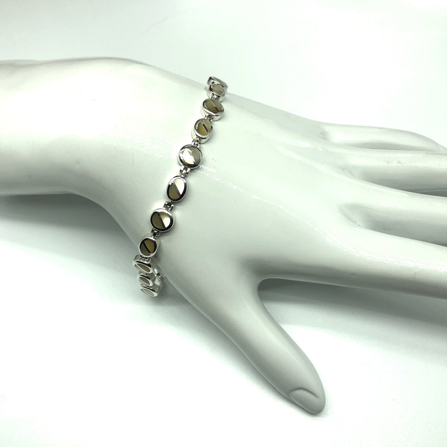 Jewelry Womens - 7.5" Sterling Silver Oval Pearl Slim Tennis Bracelet