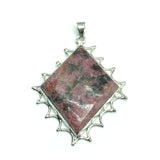 Jewelry Pendant | Big Sterling Silver Diamond Design Rhodonite Stone Pendant 