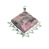 Jewelry Pendant | Big Sterling Silver Diamond Design Rhodonite Stone Pendant 