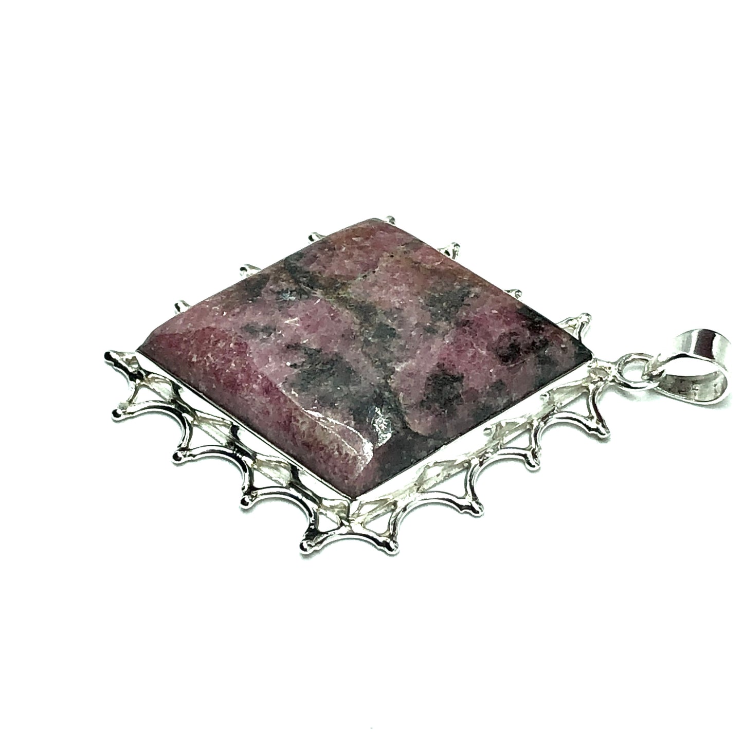 Jewelry Pendant | Big Sterling Silver Diamond Design Rhodonite Stone Pendant 