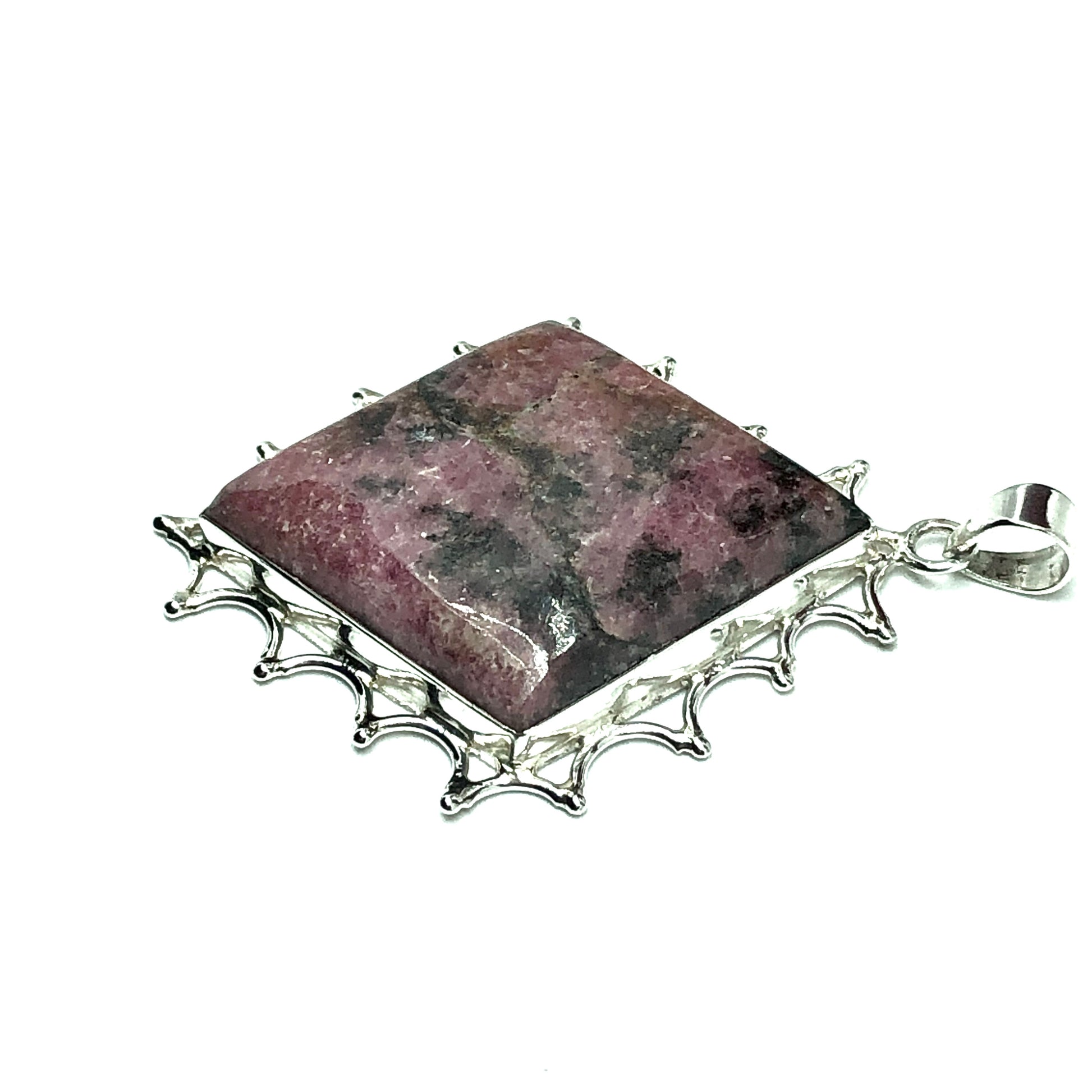 Jewelry Pendant | Big Sterling Silver Diamond Design Rhodonite Stone Pendant 