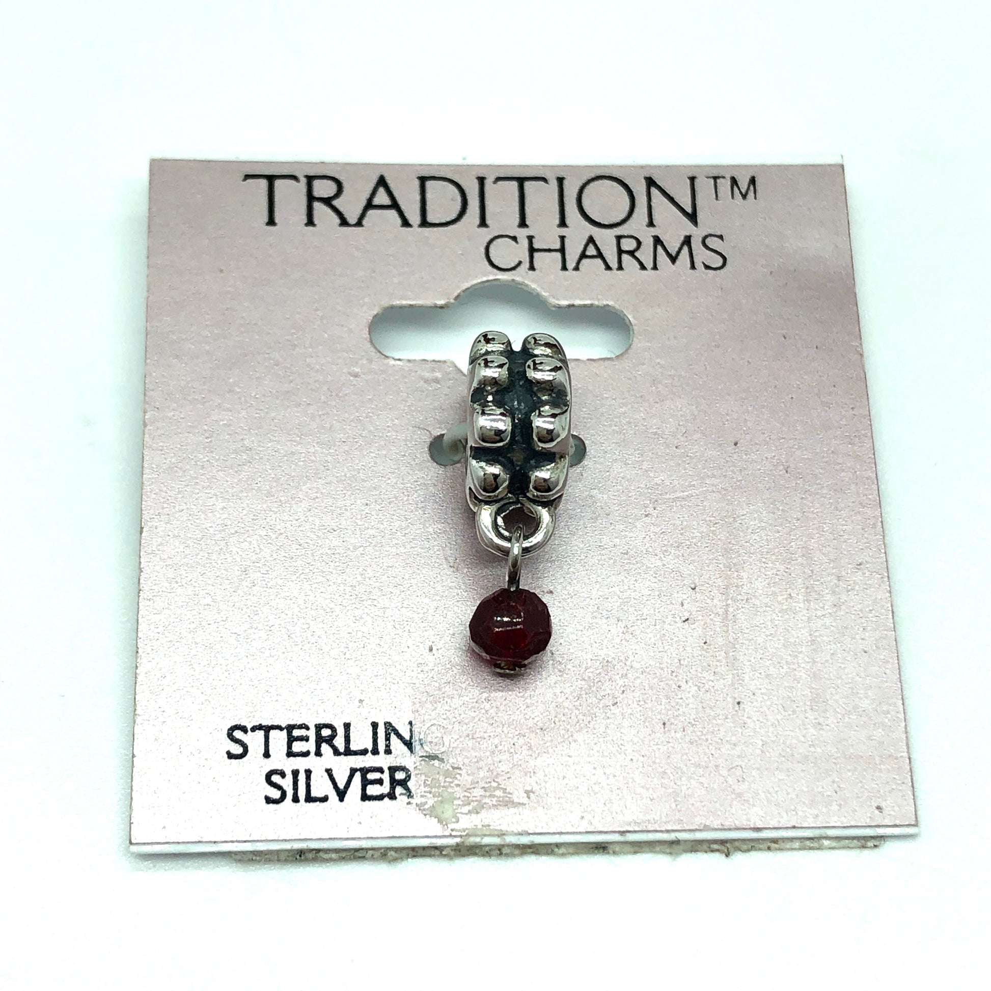 Jewelry womens - Sterling Silver Garnet Red Crystal Hobnail Design Bead Charm
