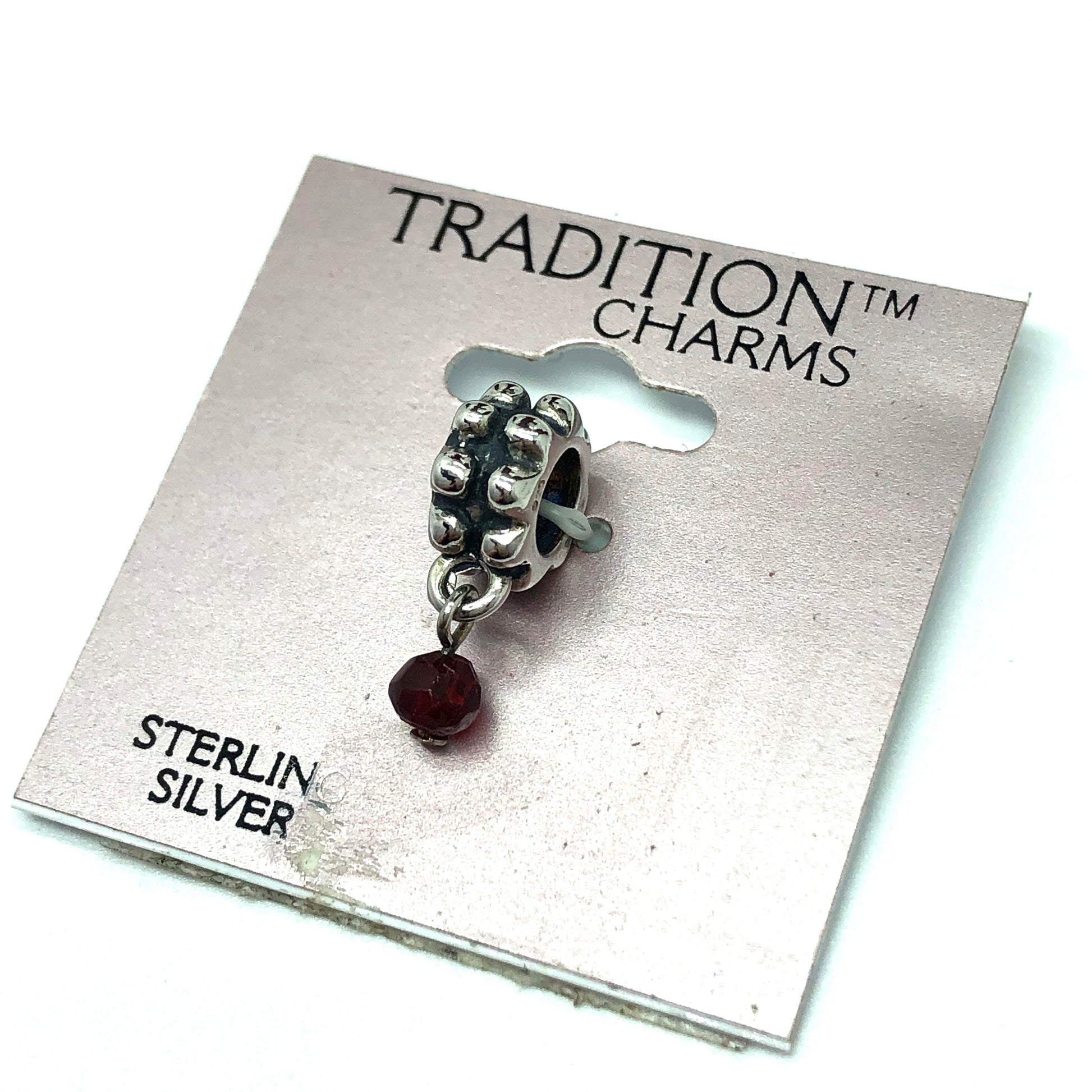 Jewelry womens - Sterling Silver Garnet Red Crystal Hobnail Design Bead Charm