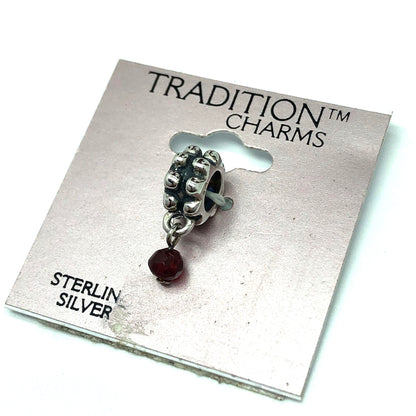 Jewelry womens - Sterling Silver Garnet Red Crystal Hobnail Design Bead Charm