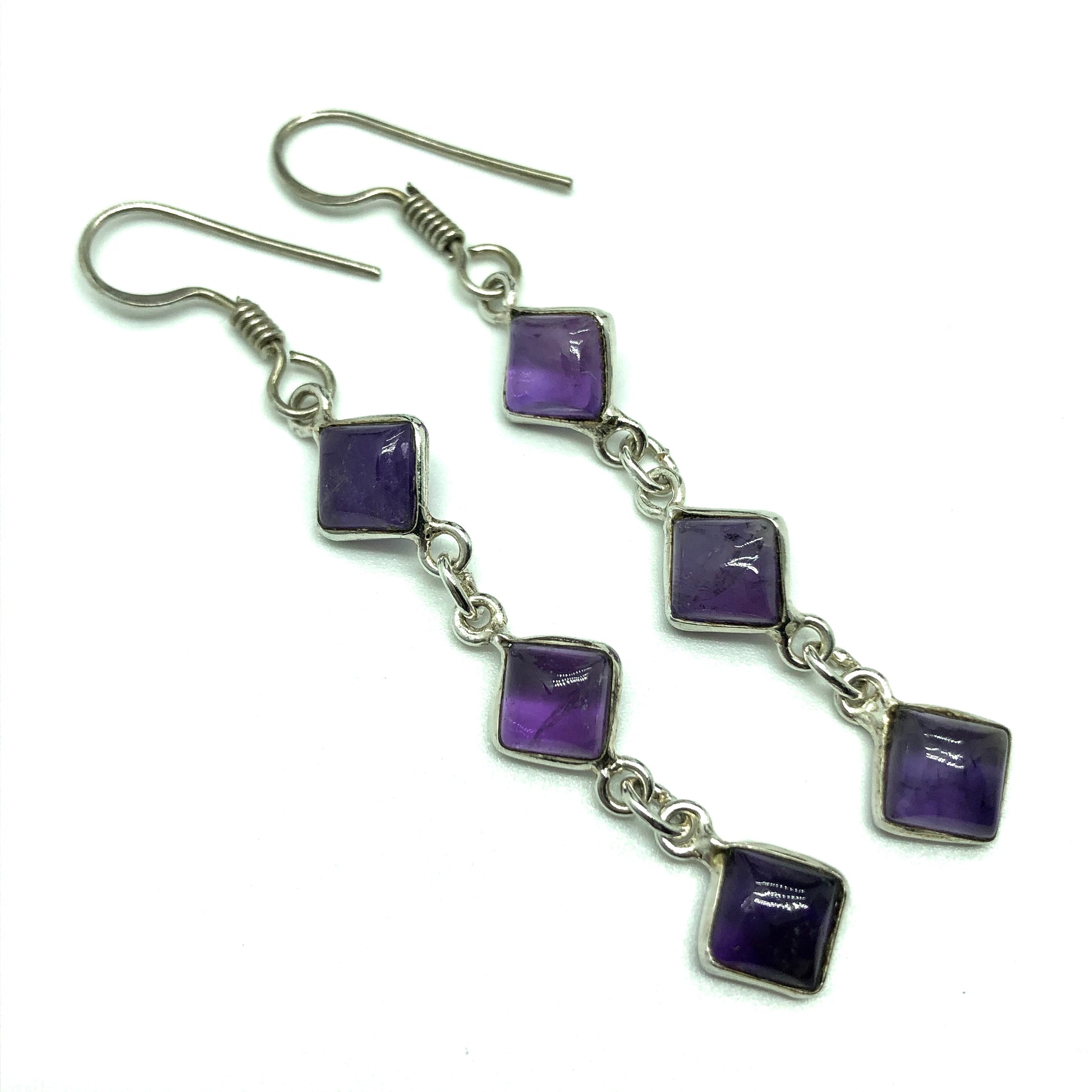 Jewelry | Womens Sterling Silver Flirty Purple Amethyst Diamond Design Dangle Earrings - Blingschlingers Jewelry