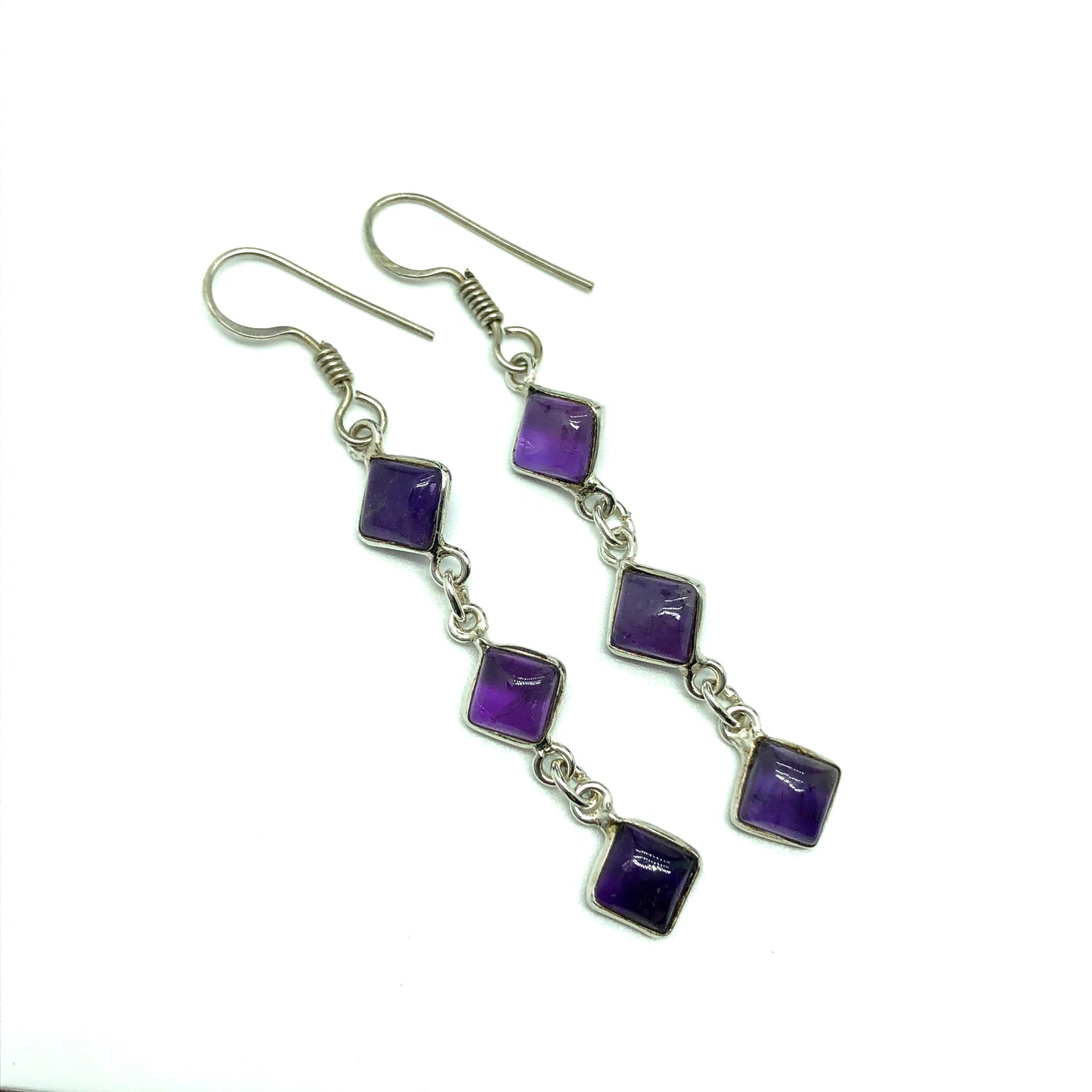 Jewelry | Womens Sterling Silver Flirty Purple Amethyst Diamond Design Dangle Earrings - Jewelry Online at Blingschlingers.com