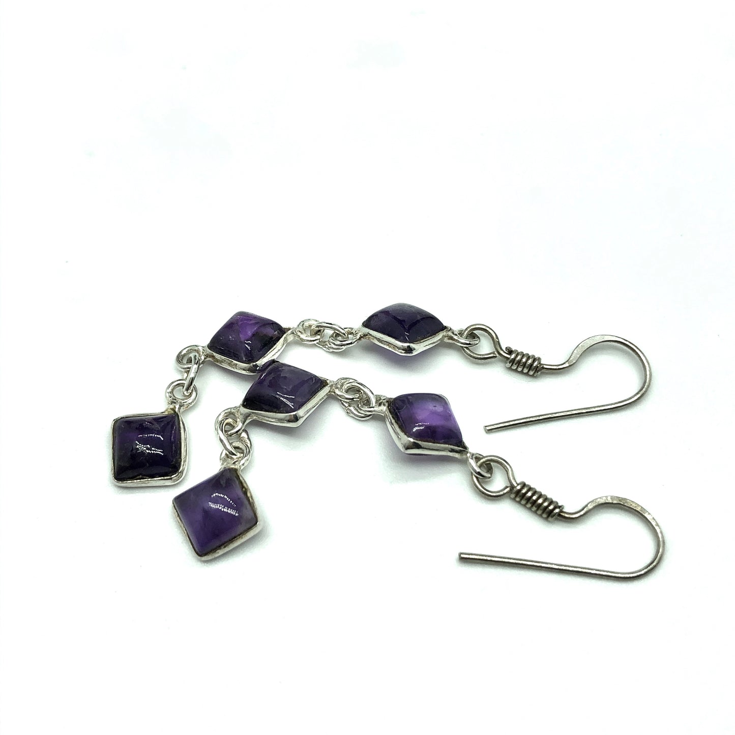 Jewelry | Womens Sterling Silver Flirty Purple Amethyst Diamond Design Dangle Earrings