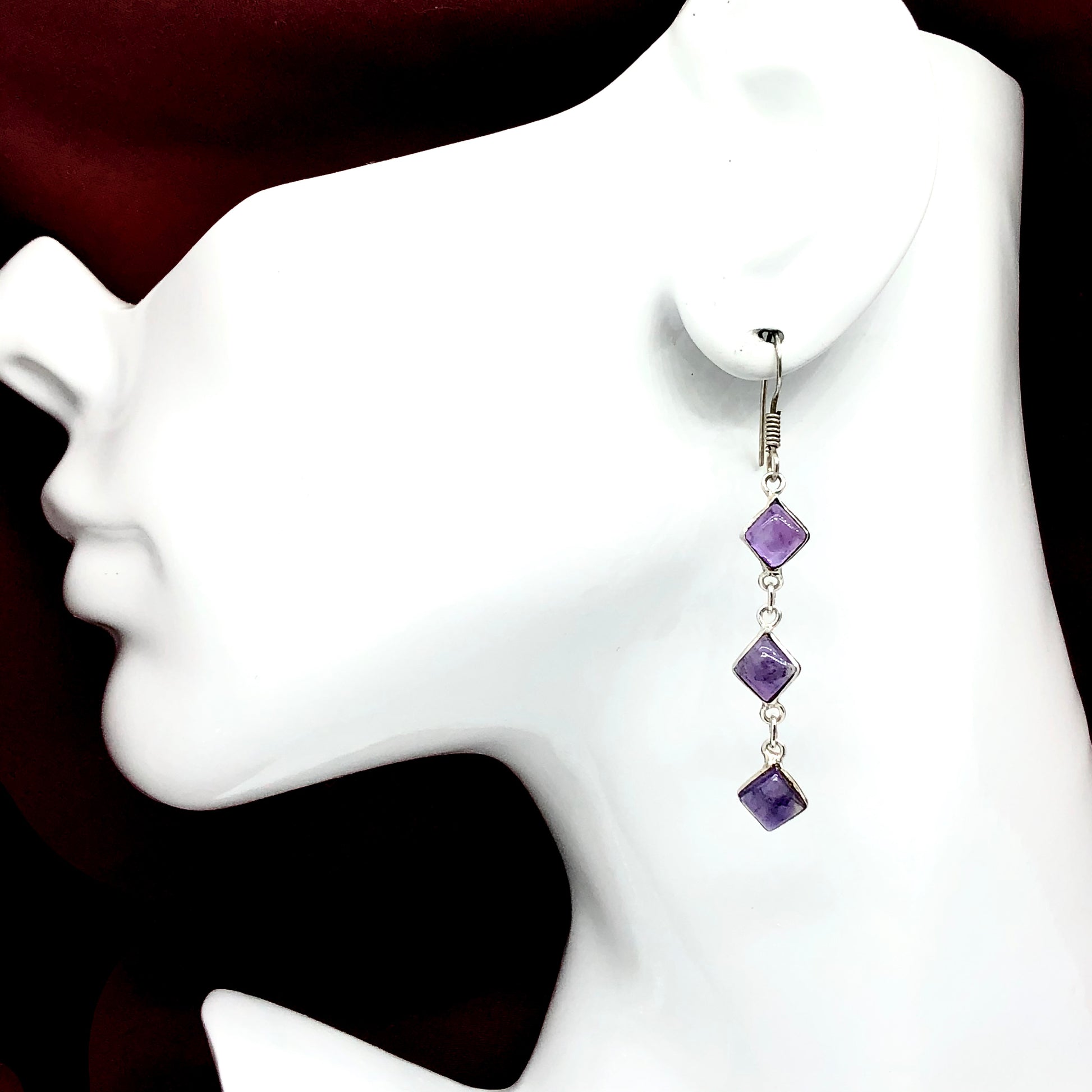 Jewelry | Womens Sterling Silver Flirty Purple Amethyst Diamond Design Dangle Earrings