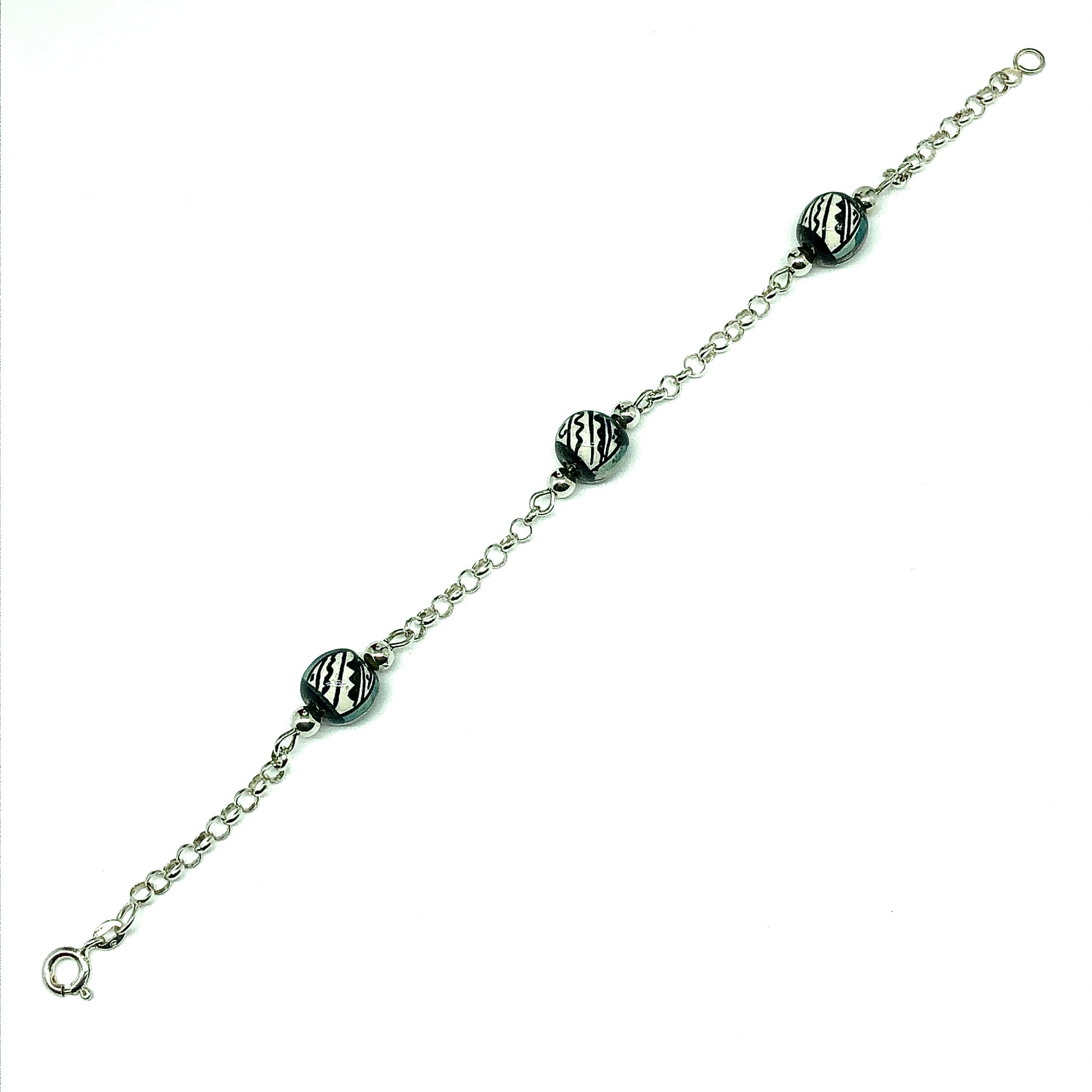 Bead Bracelet | Girls Italian Sterling Silver Porcelain Bead Bracelet 5.75 -6" | Discount Estate Jewelry online