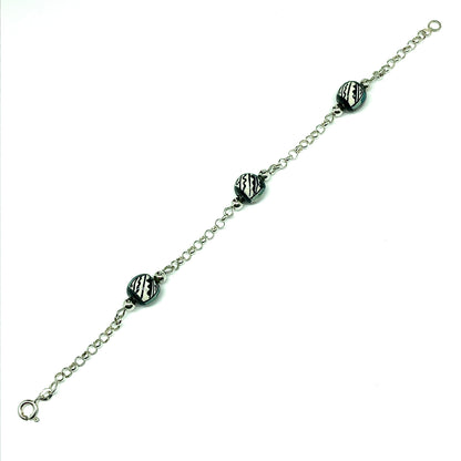 Bead Bracelet | Girls Italian Sterling Silver Porcelain Bead Bracelet 5.75 -6" | Discount Estate Jewelry online