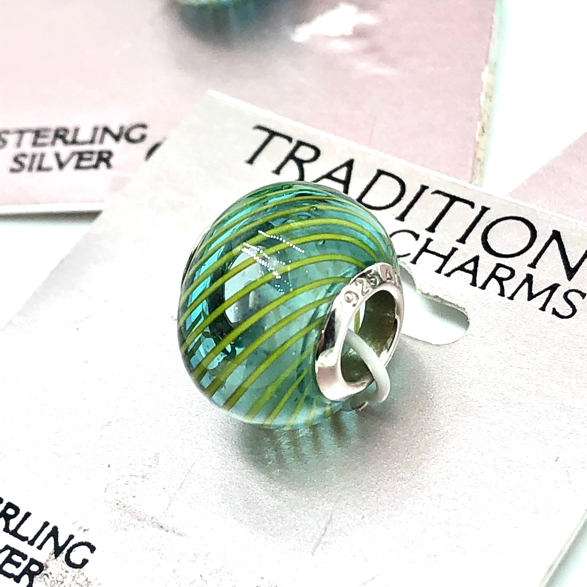 Bracelet Charms Earring Charms Sterling Silver Sea Green Festoon Glass Lot of 3 | Women Fine Jewelry