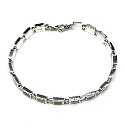 Jewelry | Womens Sterling Silver Pearl Modern Geometric Square Design Tennis Bracelet