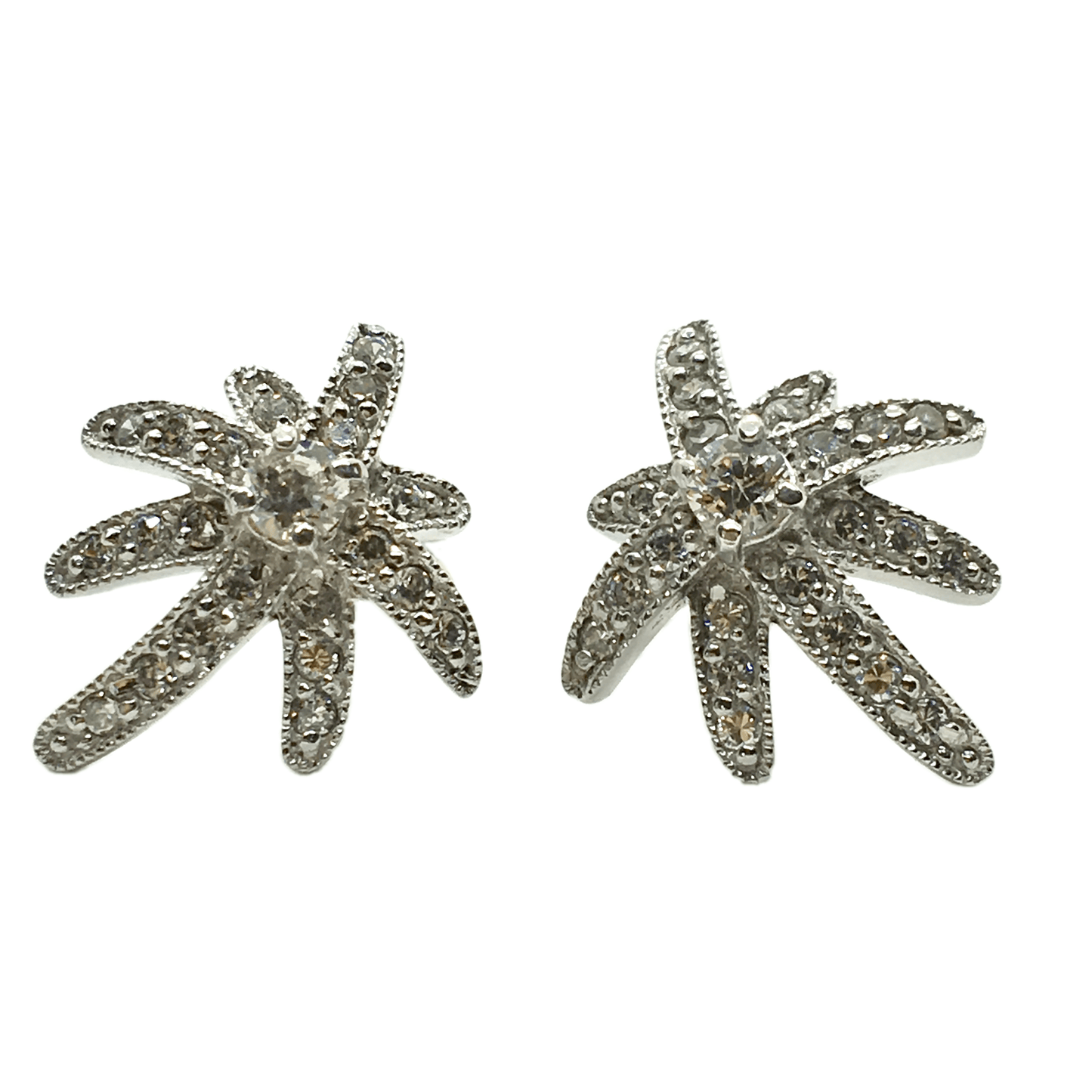 Sterling Silver Earrings - Womens Glittery Starburst Cz Stone Fancy Stud Earrings - Discount Jewelry