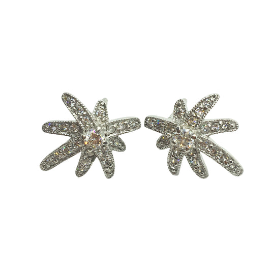 Earrings - Attractive Starburst Design Sterling Silver Earrings - Blingschlingers