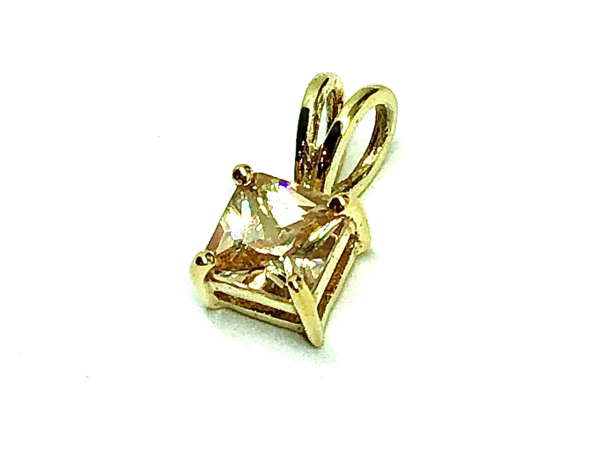 Blingschlingers - Pendant Small Gold Sterling Silver Sparkly Champagne Cz Solitaire Pendant | Estate Jewelry online