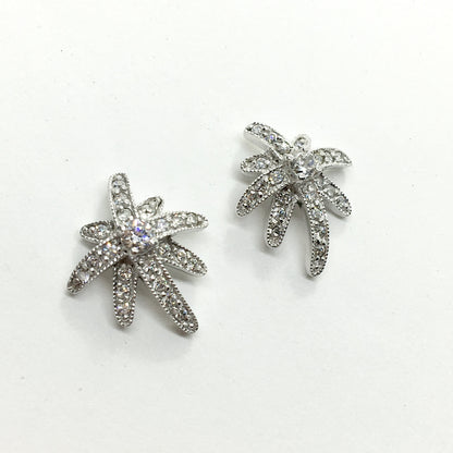 Earrings - Sterling Silver Glittery Starburst Cz Stone Fancy Stud Earrings - Discount Jewelry
