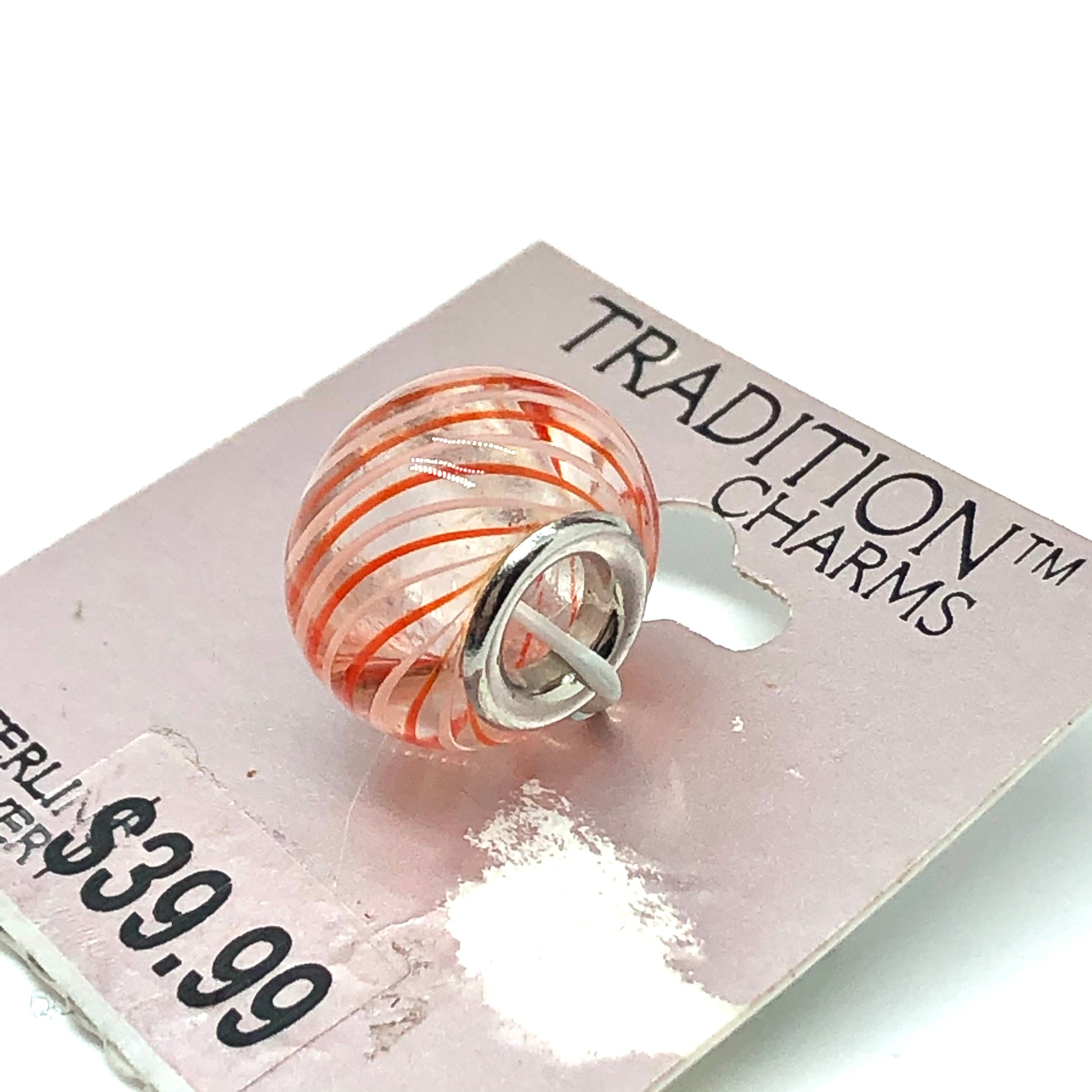 Jewelry | Womens Sterling Silver Fiery Orange Peppermint Pinstripe European Style Bead Charm