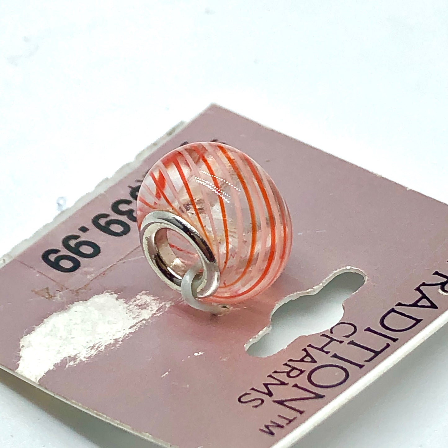 Jewelry | Womens Sterling Silver Fiery Orange Peppermint Pinstripe European Style Bead Charm