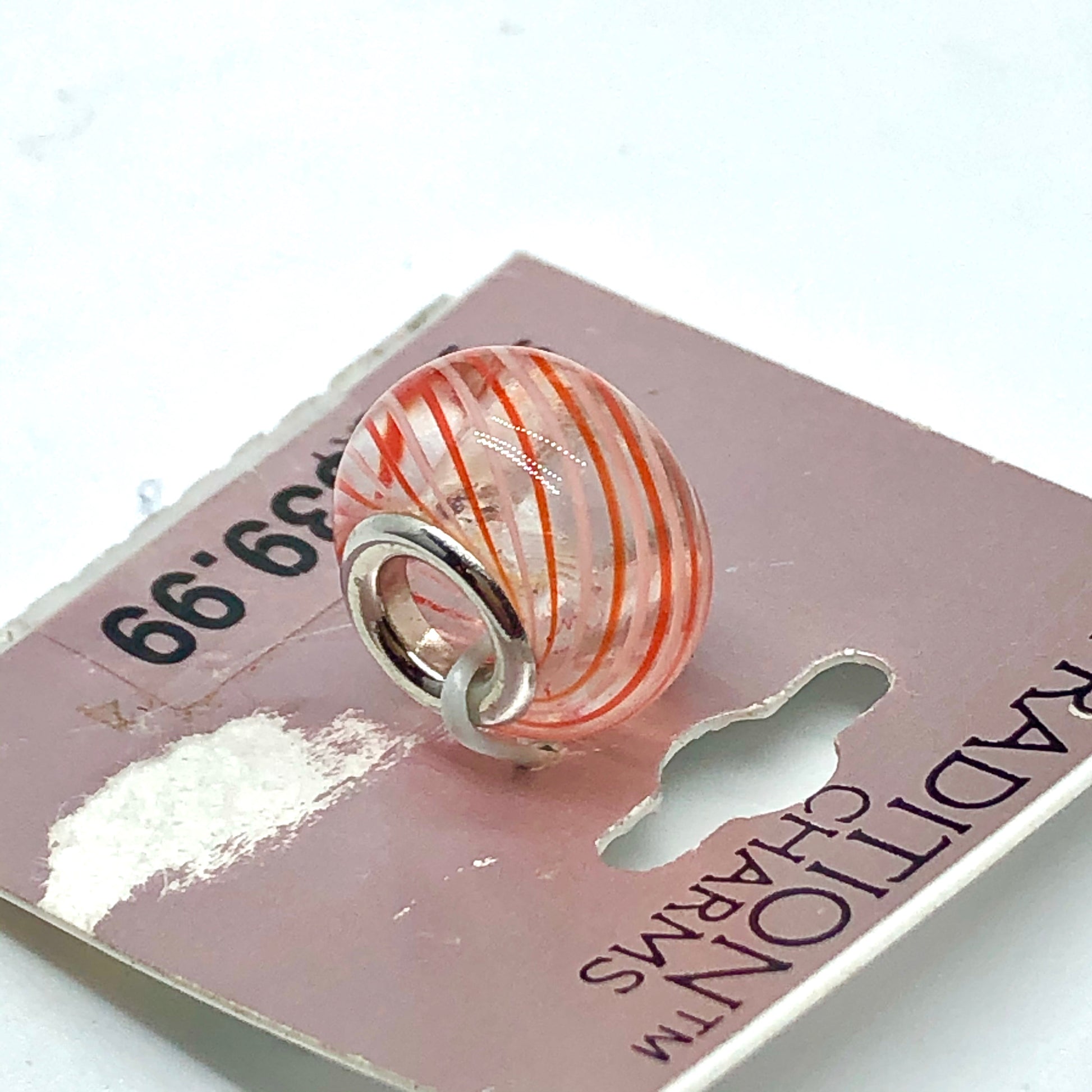 Jewelry | Womens Sterling Silver Fiery Orange Peppermint Pinstripe European Style Bead Charm