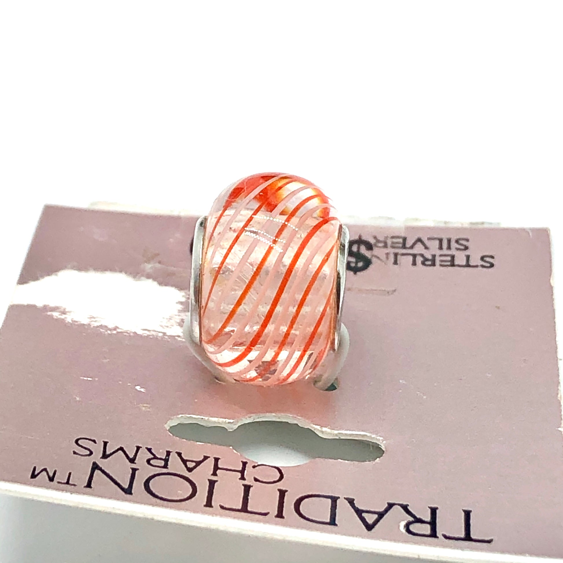 Jewelry | Womens Sterling Silver Fiery Orange Peppermint Pinstripe European Style Bead Charm