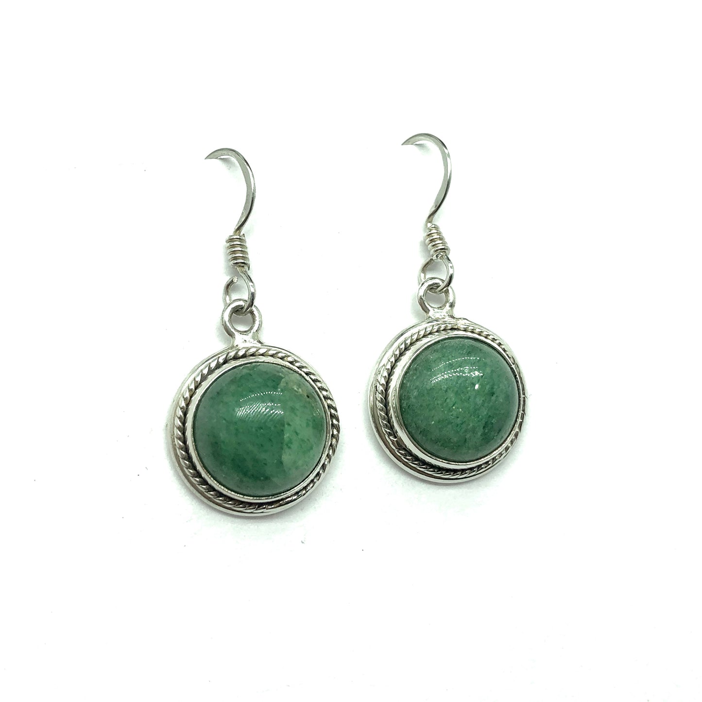 Jewelry | Womens Sterling Silver Frosty Pine Green Aventurine Circle Drop Dangle Earrings