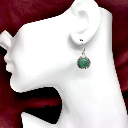 Jewelry | Womens Sterling Silver Frosty Pine Green Aventurine Circle Drop Dangle Earrings