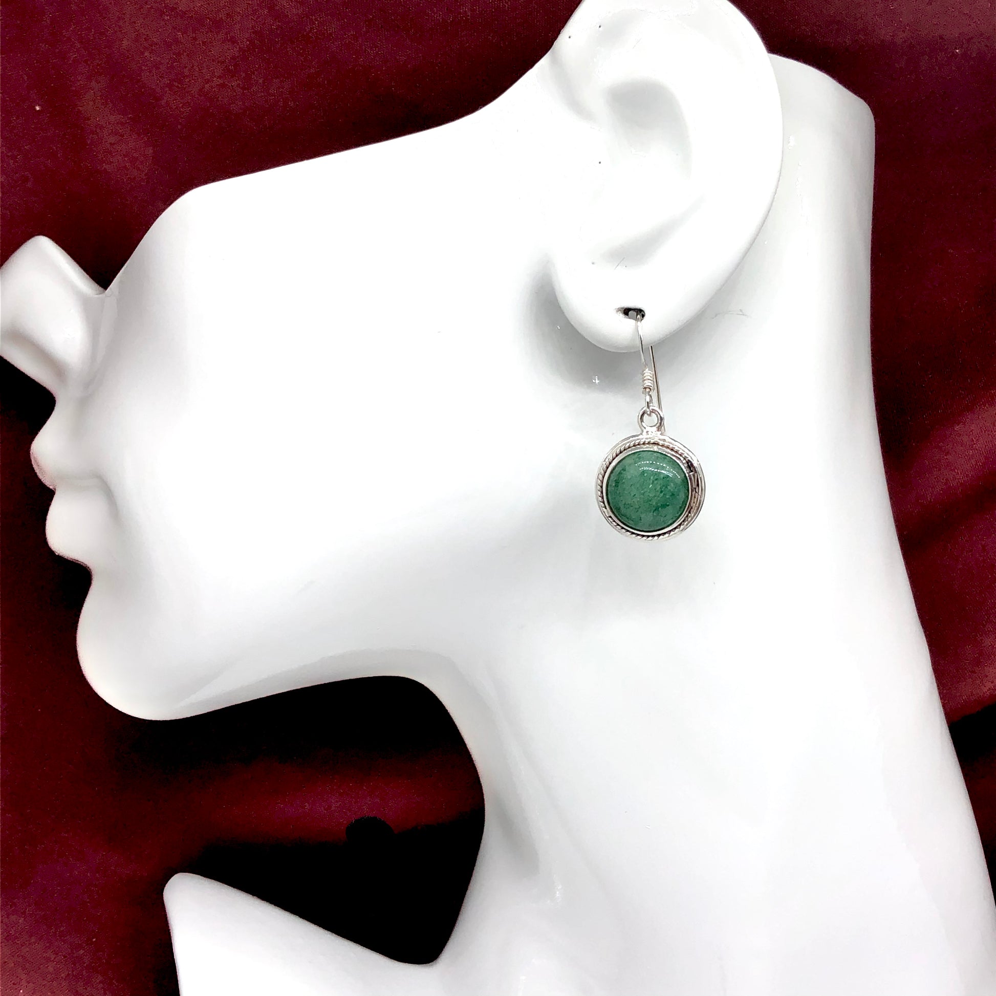 Jewelry | Womens Sterling Silver Frosty Pine Green Aventurine Circle Drop Dangle Earrings