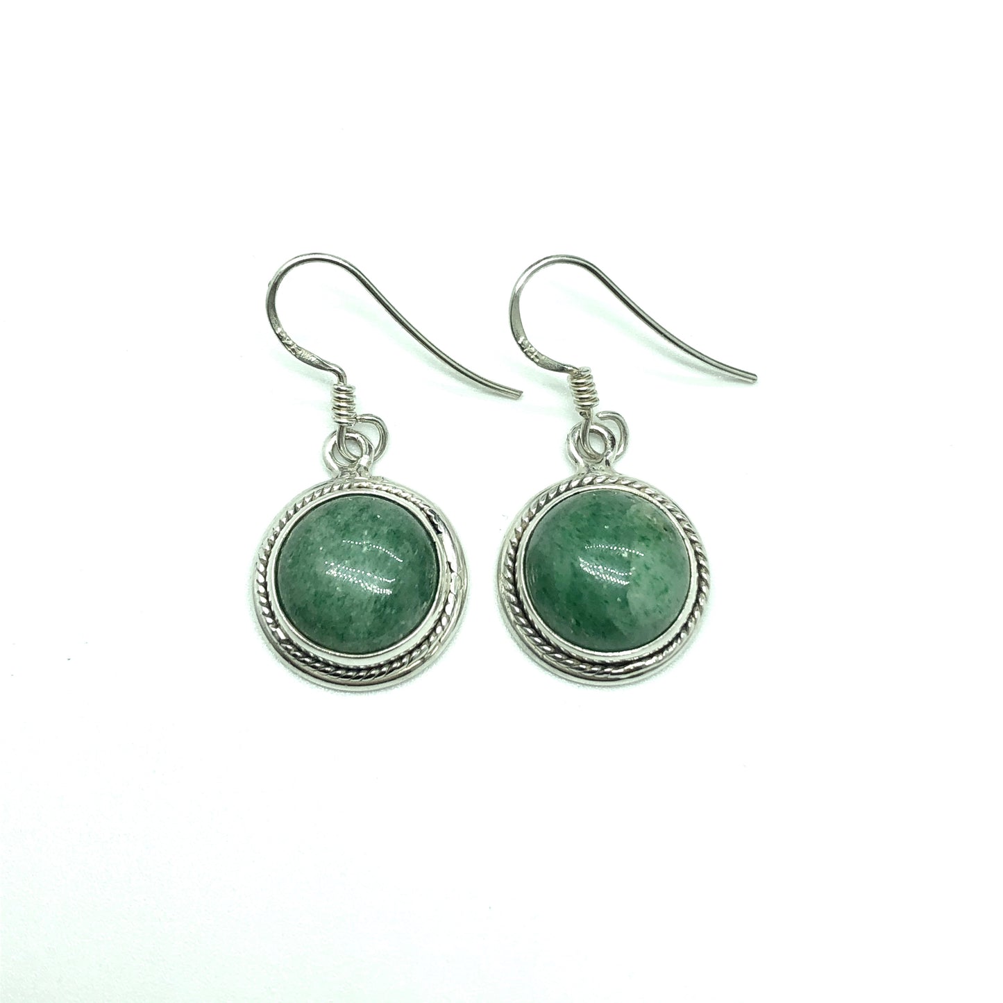 Jewelry | Womens Sterling Silver Frosty Pine Green Aventurine Circle Drop Dangle Earrings