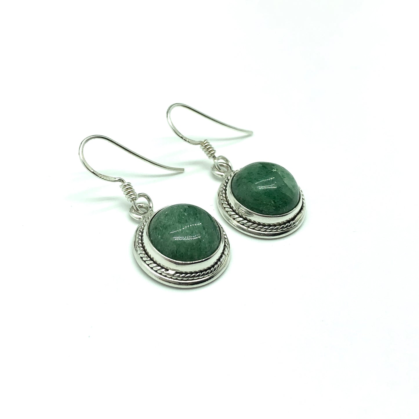 Jewelry | Womens Sterling Silver Frosty Pine Green Aventurine Circle Drop Dangle Earrings