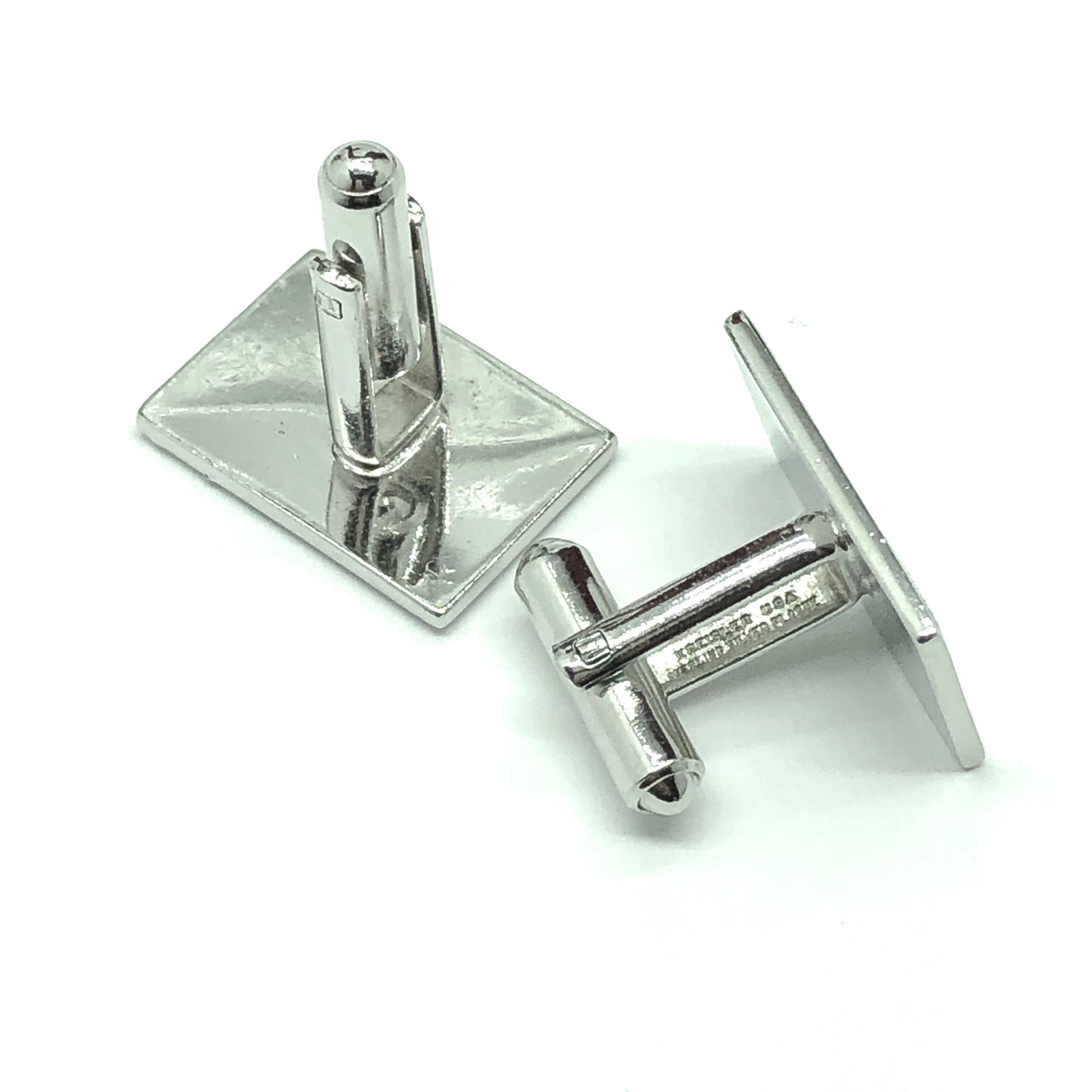 Vintage Jewelry | Mens Vintage Rectangle Monogram H Scrolling Quill Design Silver Cufflinks