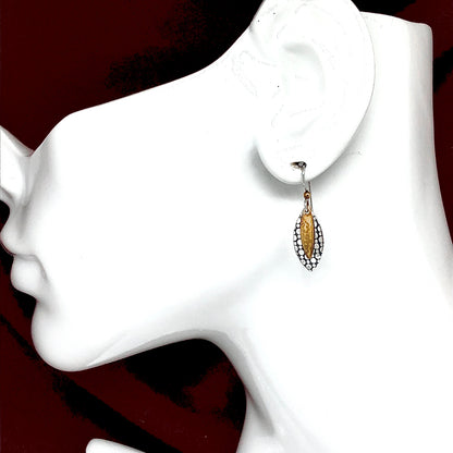 Silver Earrings | Sterling Silver Oxidized Pebble Dot Design Leaf Drop Earrings