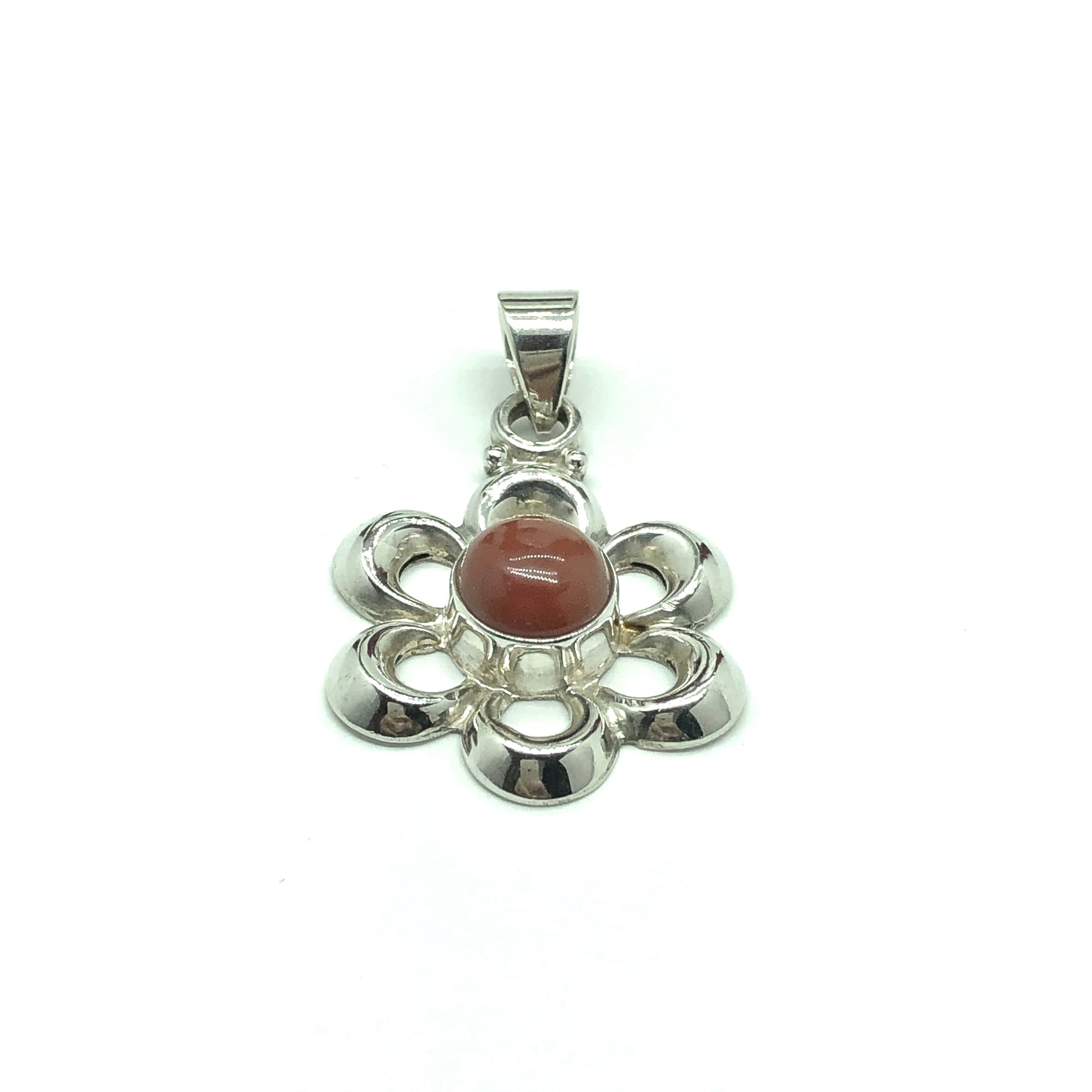 Jewelry Pendant | Mens Womens Sterling Silver Burnt Orange Carnelian Stone Flower Pendant - Blingschlingers Jewelry