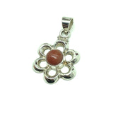 Jewelry Pendant | Mens Womens Sterling Silver Burnt Orange Carnelian Stone Flower Pendant