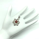 Jewelry Pendant | Mens Womens Sterling Silver Burnt Orange Carnelian Stone Flower Pendant