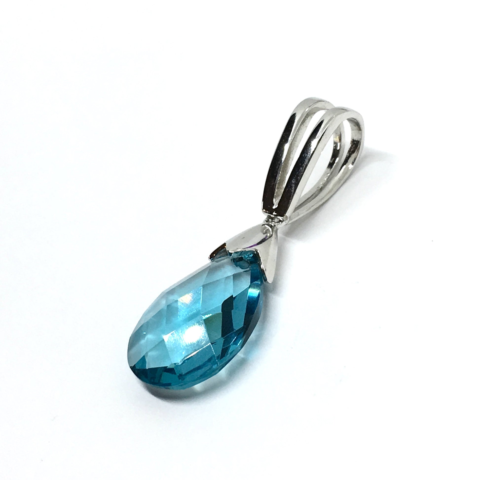 Pendant - Sleek Blue Teardrop Style Sterling Silver Pendant - online at Blingschlingers Jewelry USA