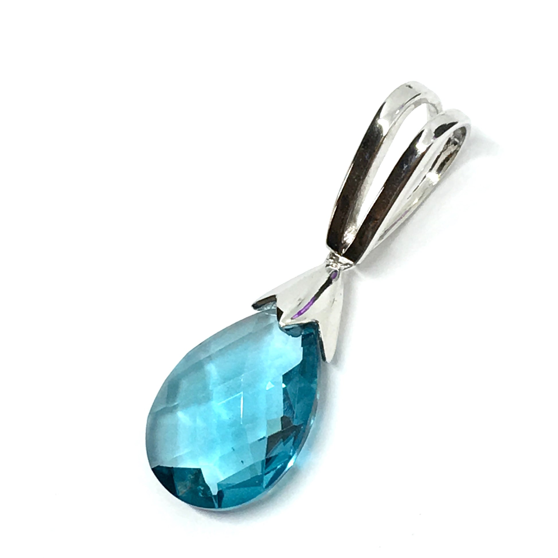 Pendant - Sleek Blue Teardrop Style Sterling Silver Pendant - www.Blingschlingers.com USA