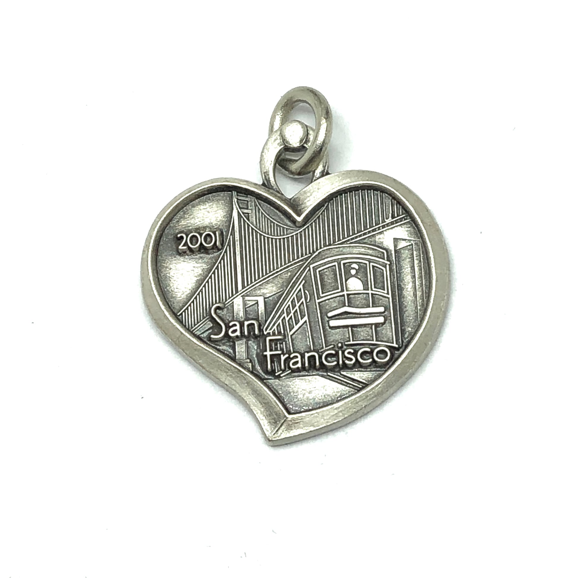 Vintage Jewelry - Sterling Silver 2001 San Francisco Golden Gate Bridge Heart Charm Pendant