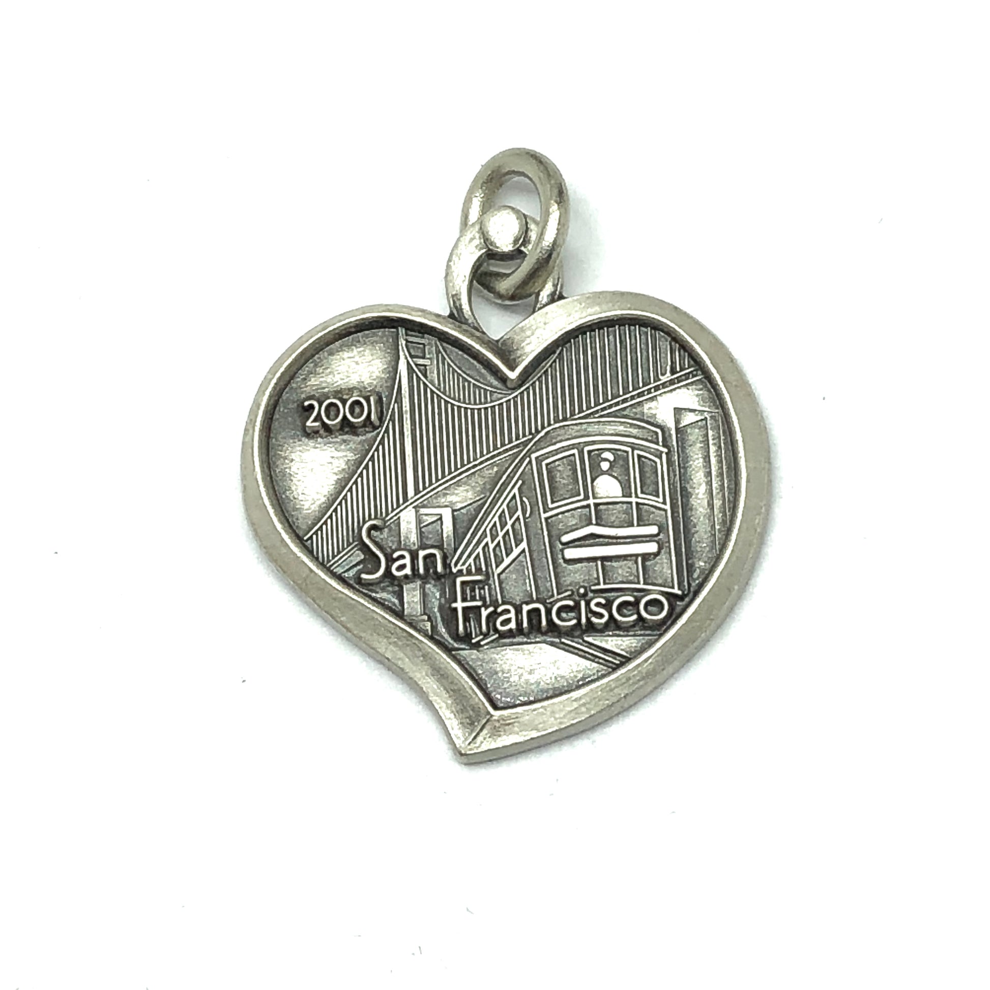 Travel Charm Jewelry, Sterling Silver Vintage 2001 San Francisco California Heart Pendant