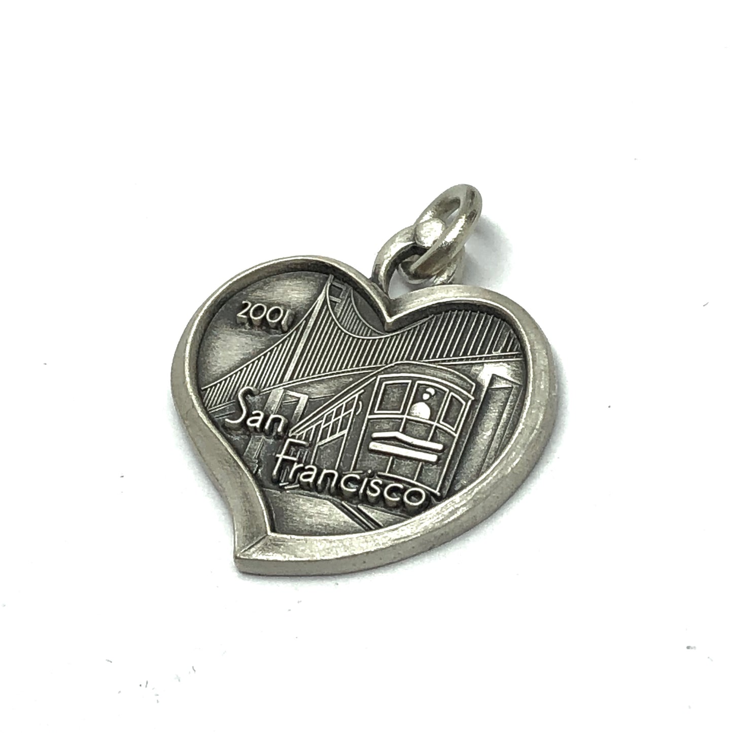 Travel Charm Jewelry, Sterling Silver Vintage 2001 San Francisco California Heart Pendant